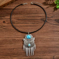 Bohemian Spike Tassel Design Turquoise Pendant Necklace