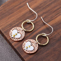 Rustic Textured Mixed Metal Circle Heart Dangle Earrings