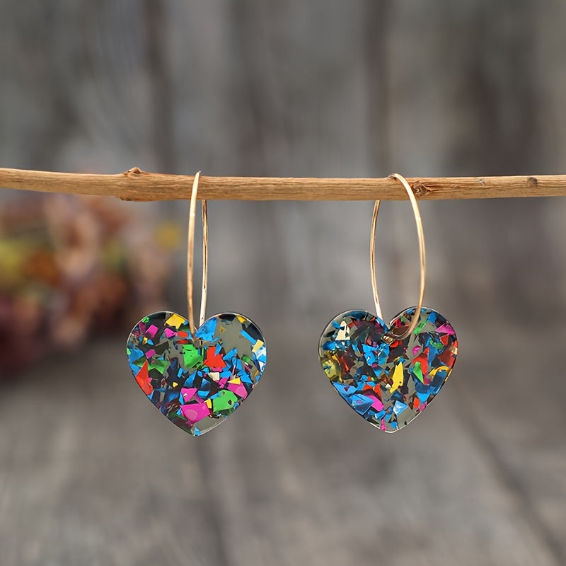 Resin Glitter Heart Pendant Earrings