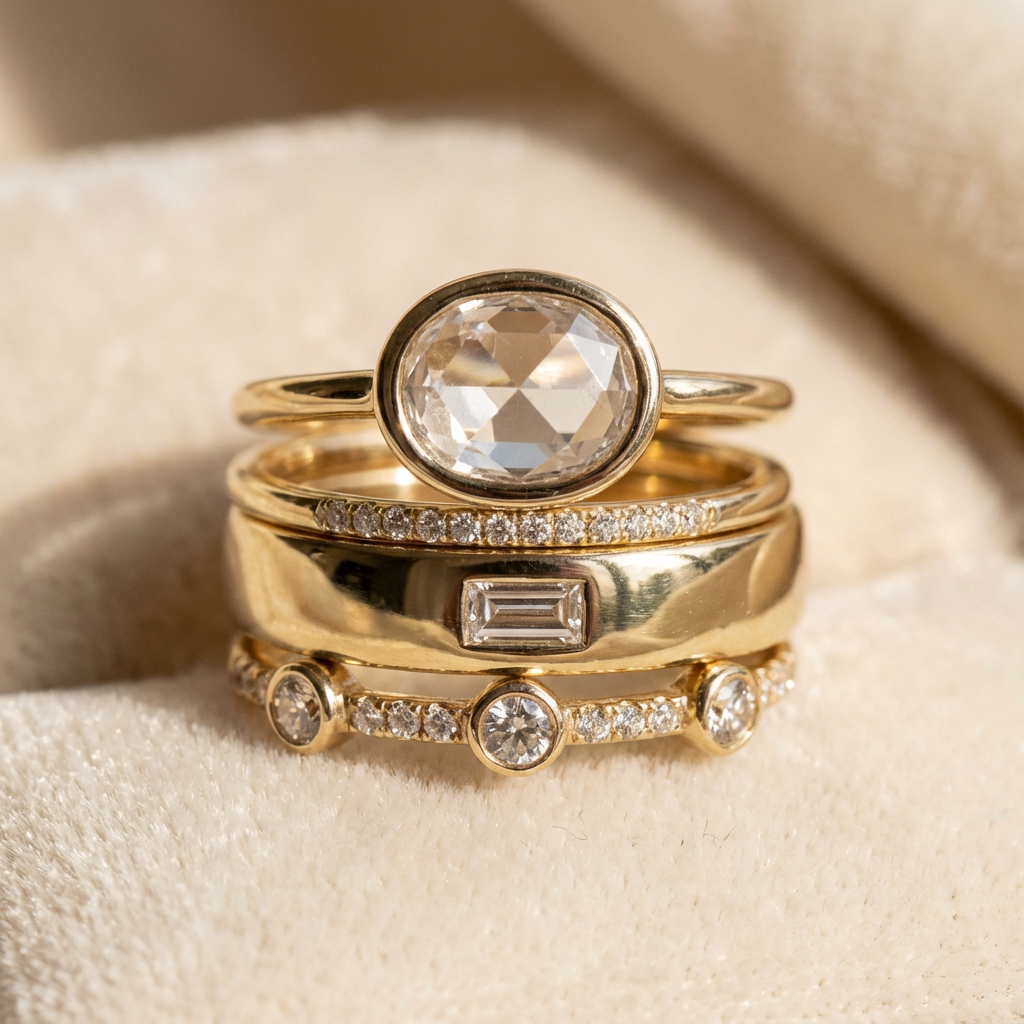 Lily - Gold & Zirconia Ring Set