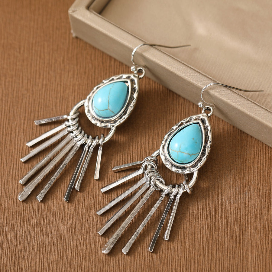 Zinc Alloy Tassel Design Turquoise Long Earrings