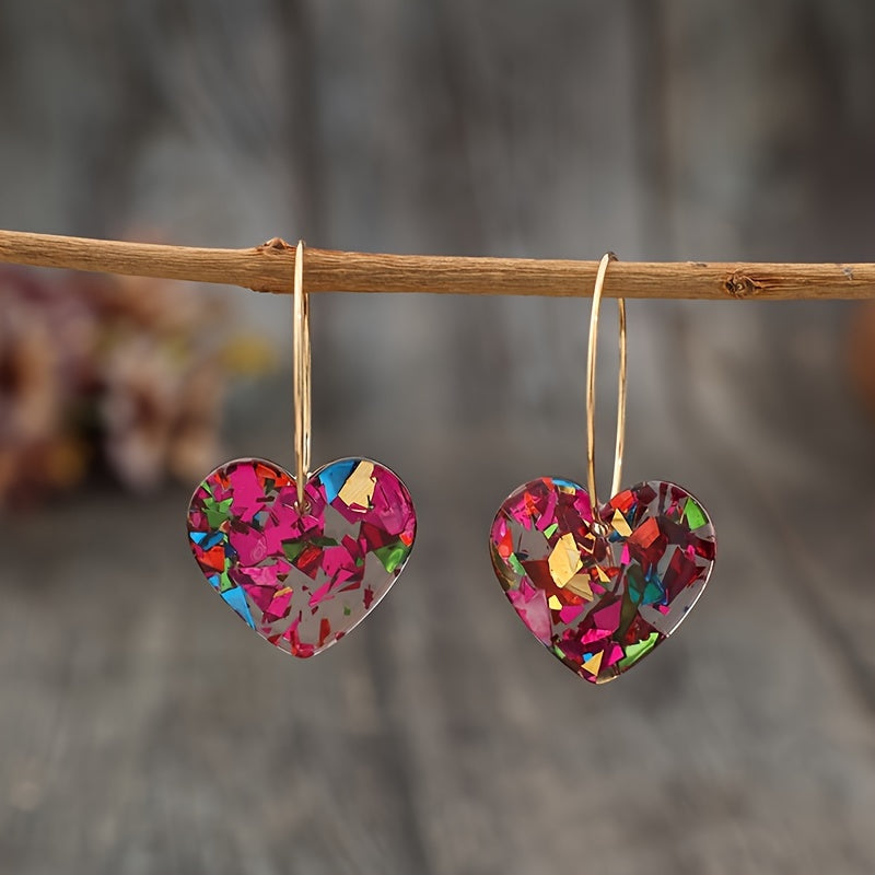 Resin Glitter Heart Pendant Earrings