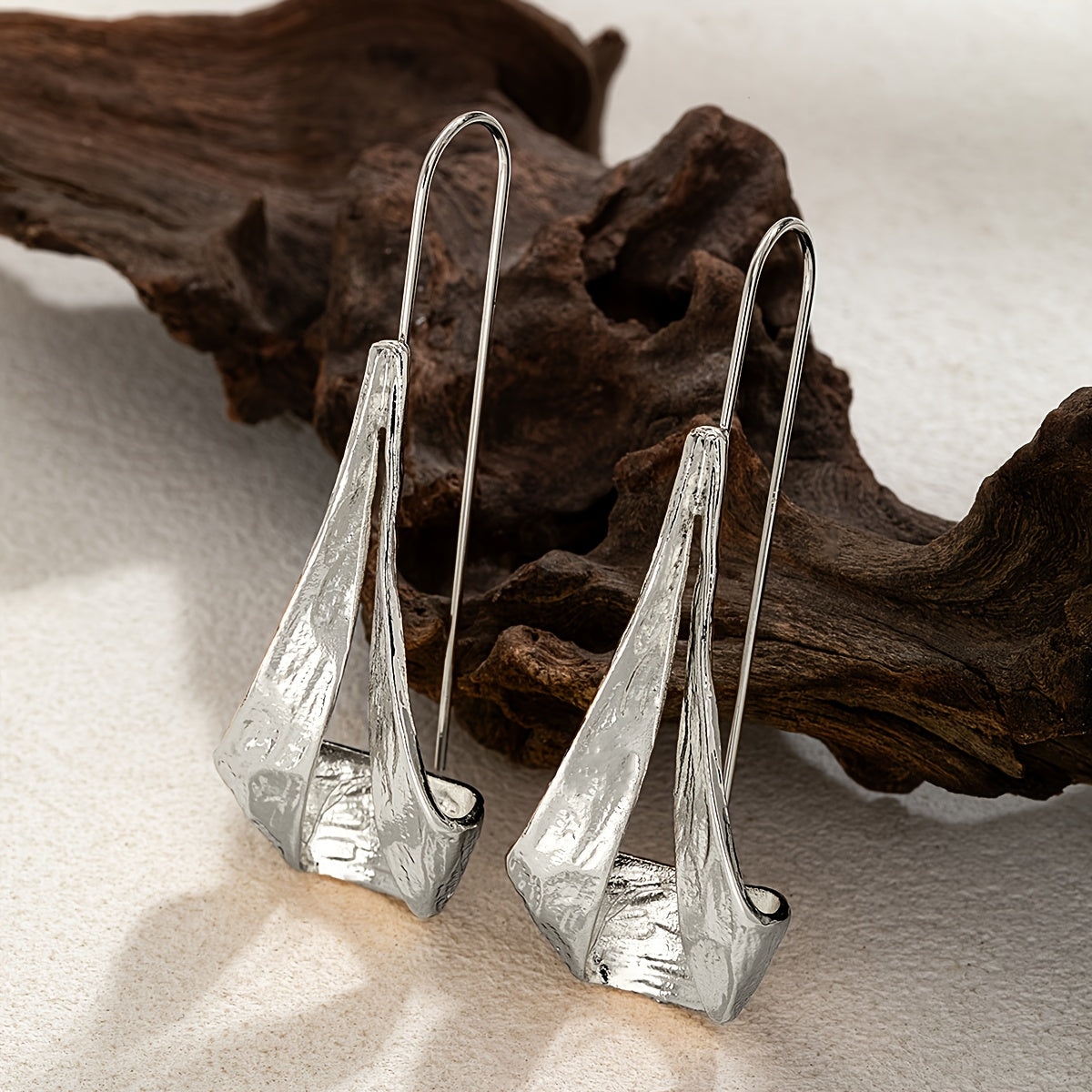 Hollow Geometric Hammered Pendant Earrings