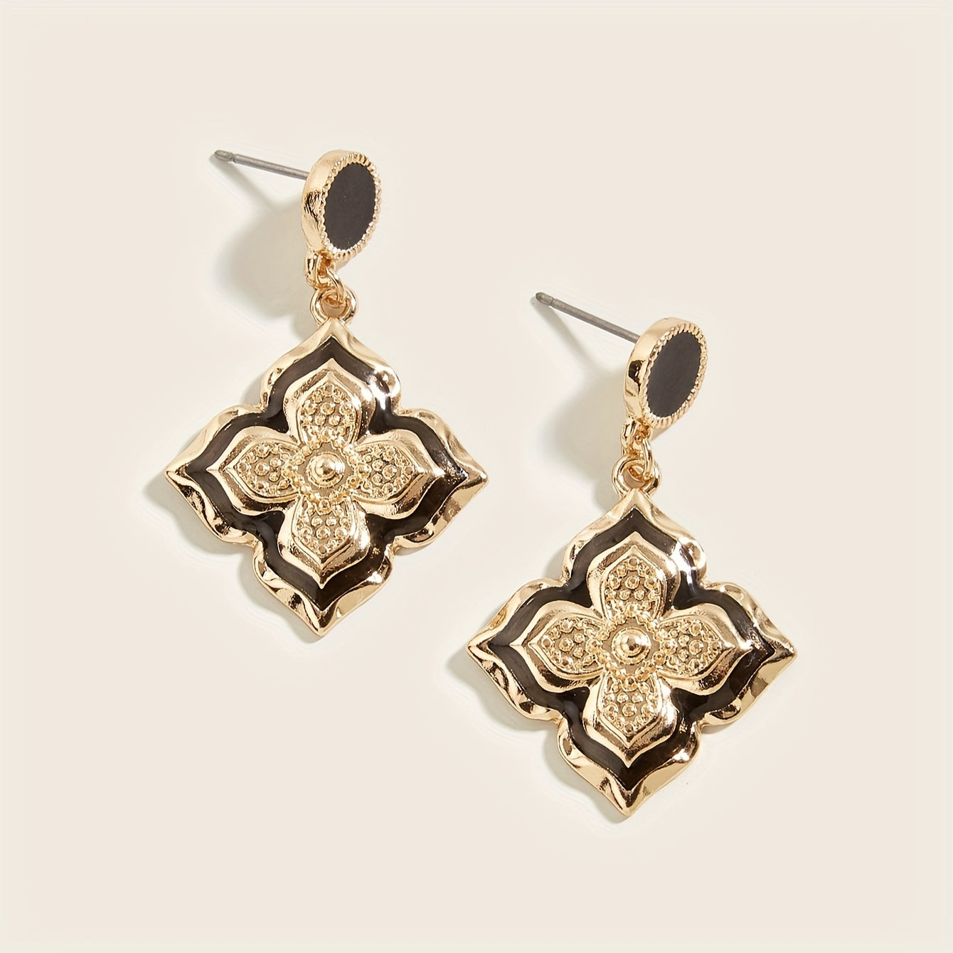 Vintage Four-Leaf Clover Flower Drop Earrings
