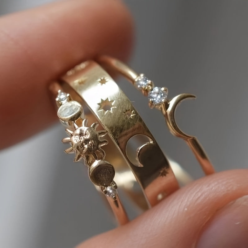 Half Moon Inlaid Zirconia Stackable Ring Set