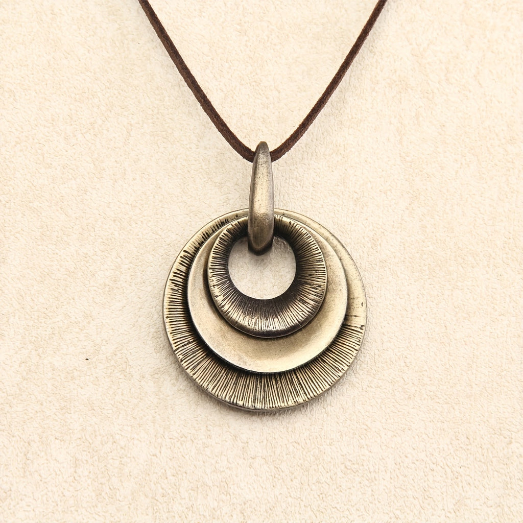 Layered Zinc Alloy Disc Long Pendant Necklace