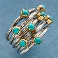 Vintage Geometric Turquoise Multi-Band Ring
