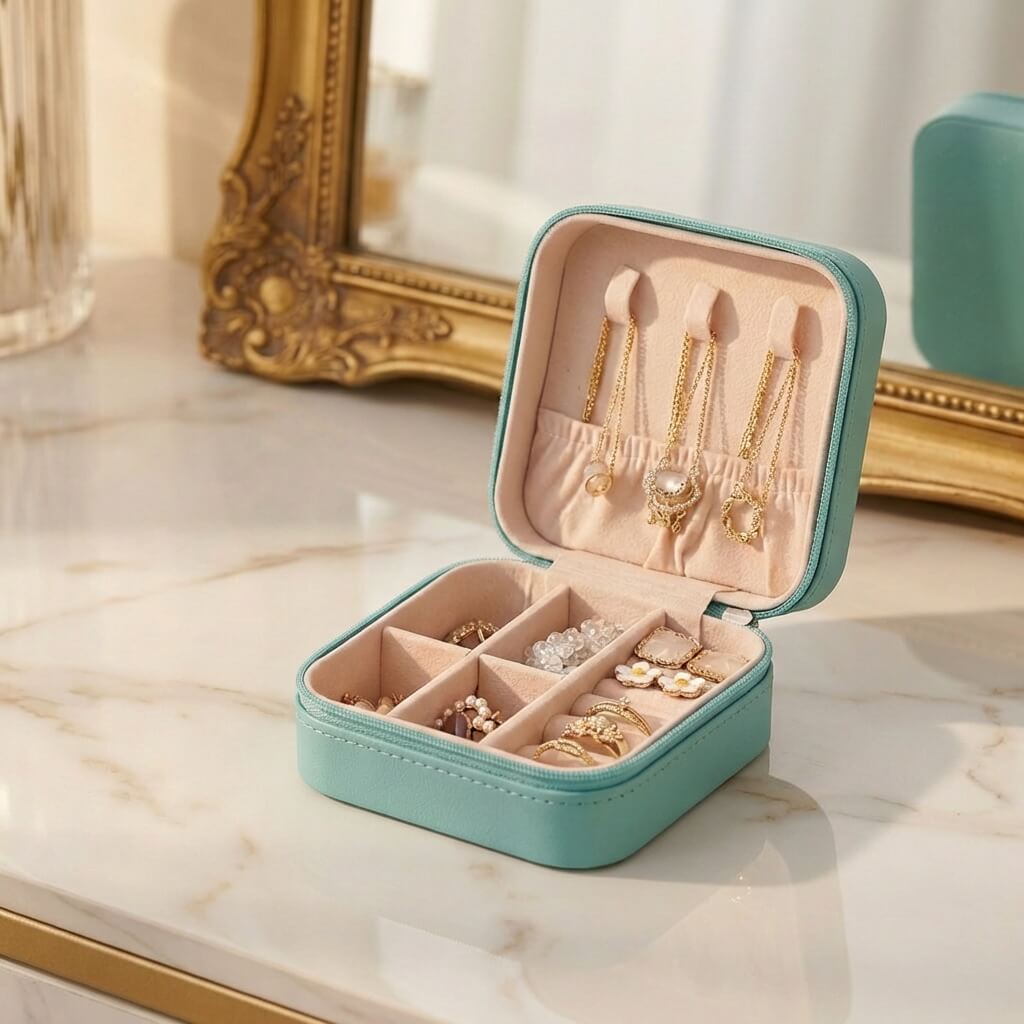 Tiffany Blue Travel Jewelry Organizer Case (3.74" X 3.74" X 1.97")