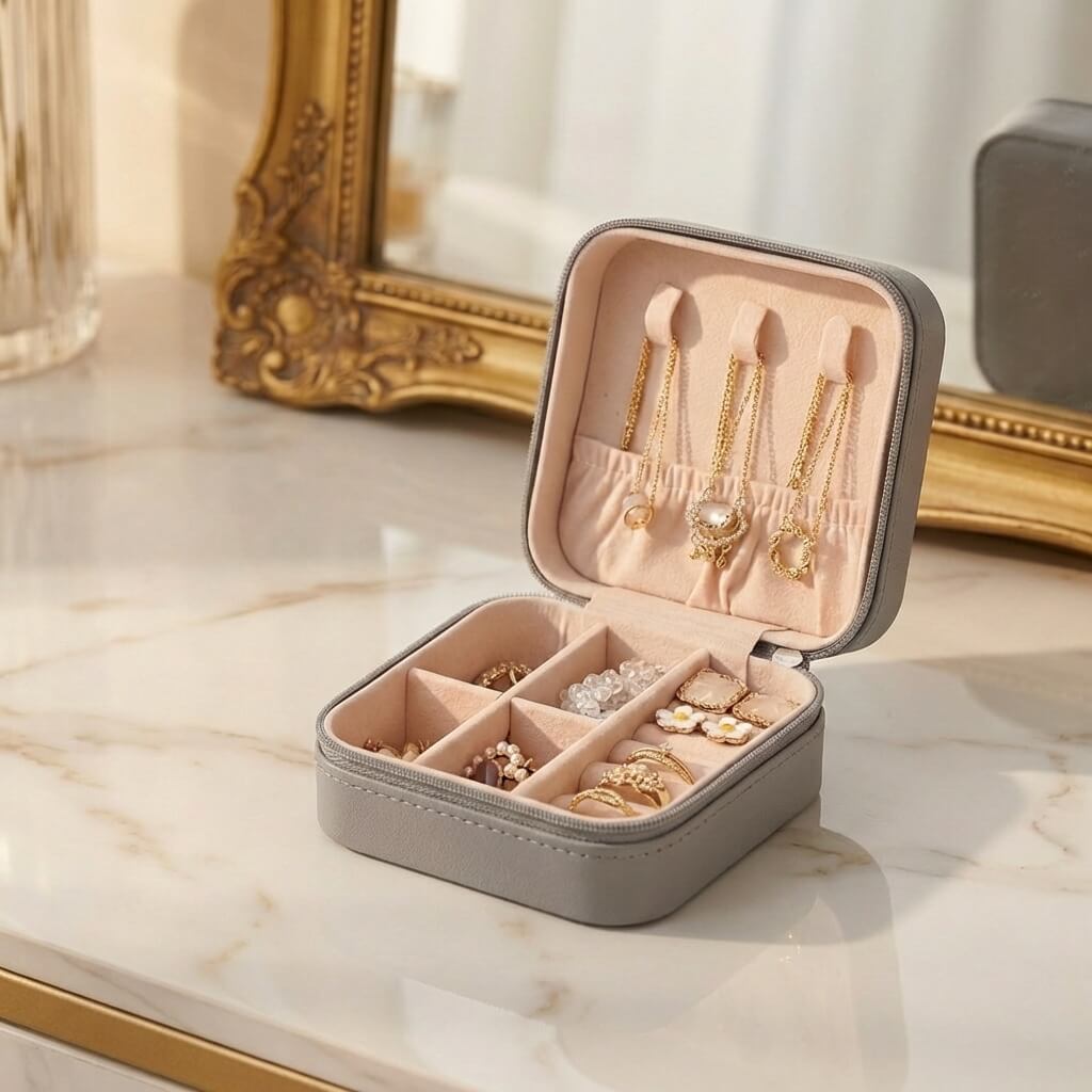 Portable Travel Jewelry Organizer Case (3.74" X 3.74" X 1.97")