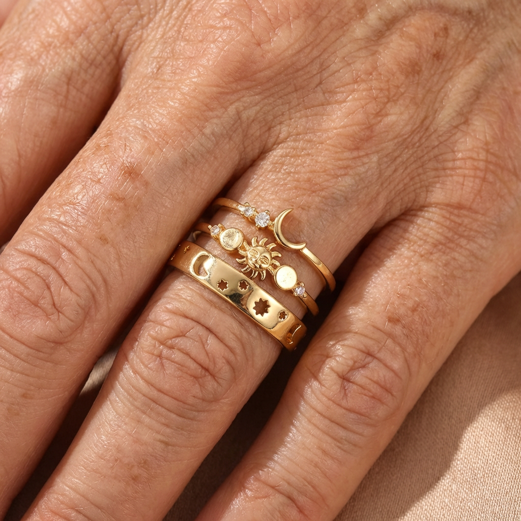 Half Moon Inlaid Zirconia Stackable Ring Set