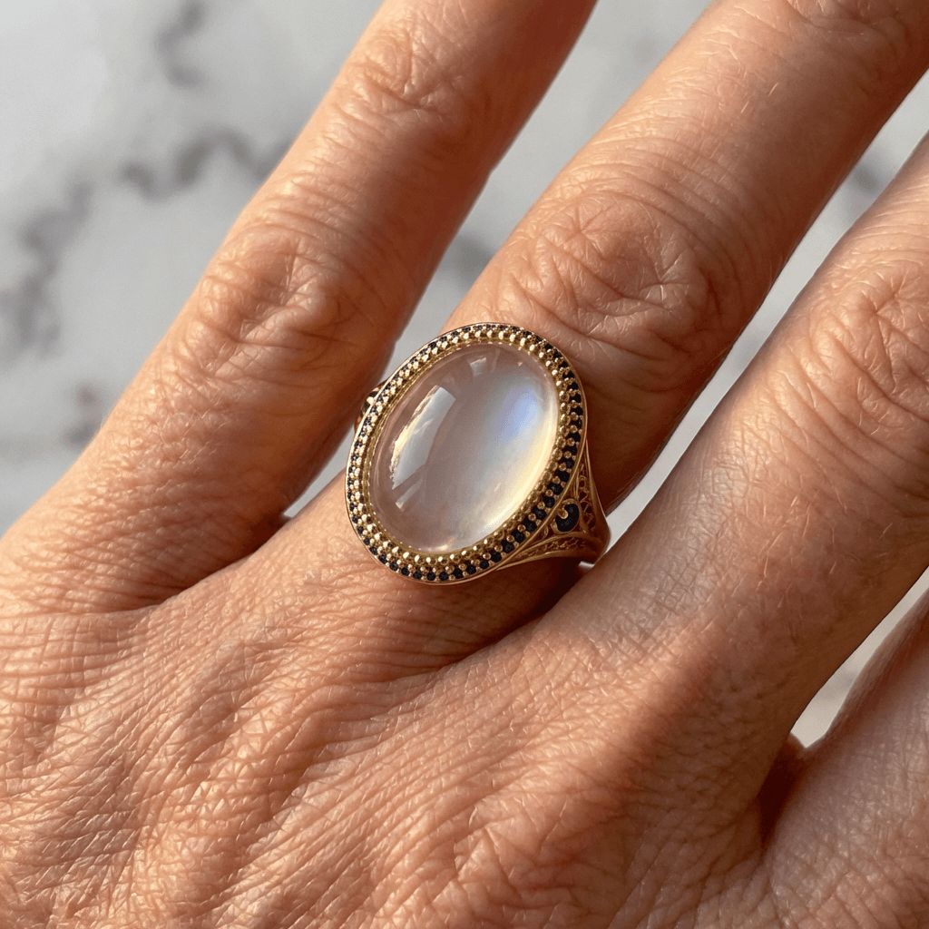 Gold Plated Oval Statement Stone Ring