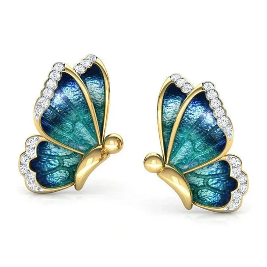 Zaniyah - Gold Vintage Butterfly Earrings in Blue
