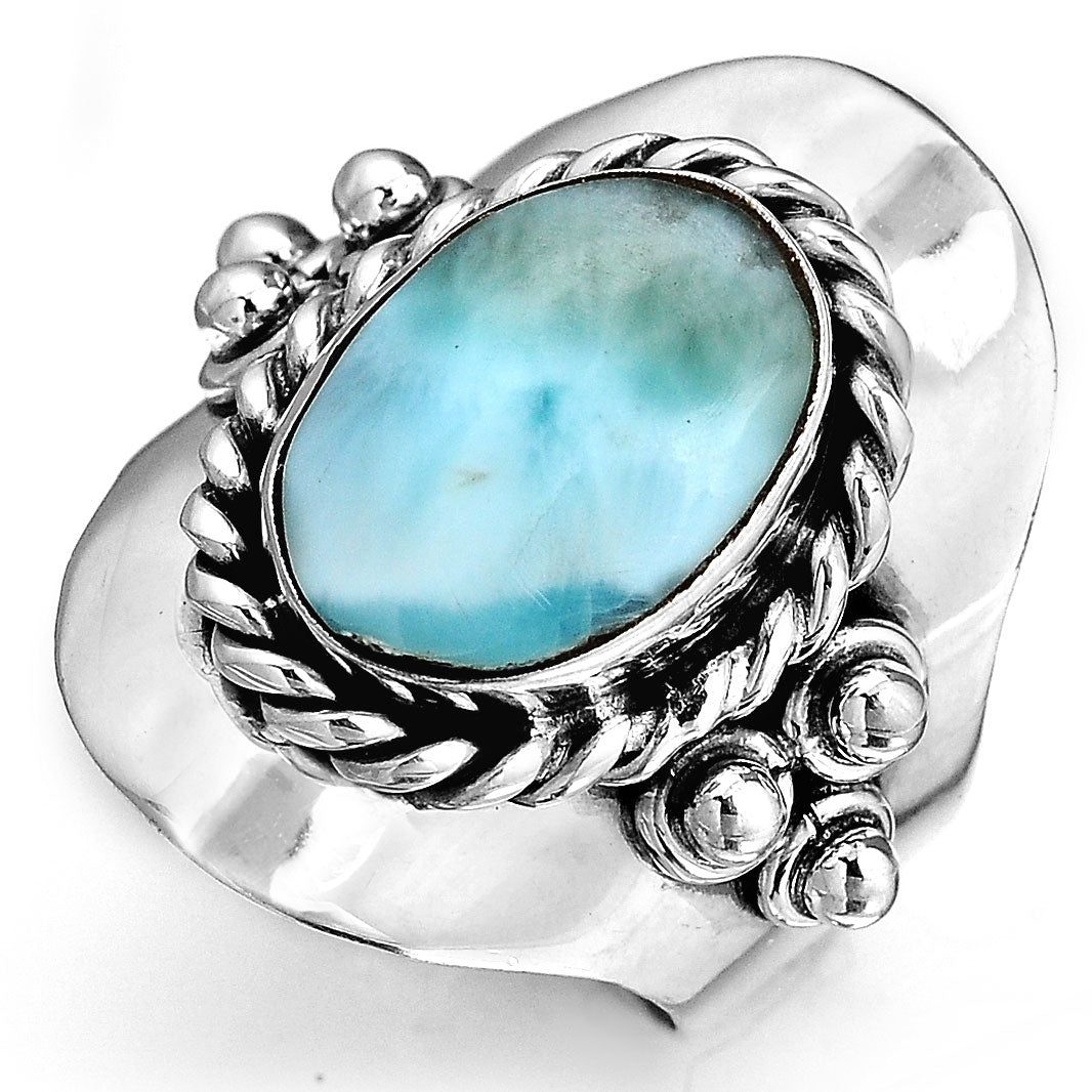 Oval Larimar Silver Boho Ring