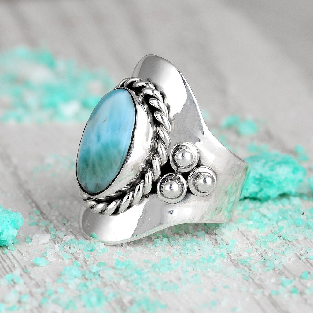Oval Larimar Silver Boho Ring