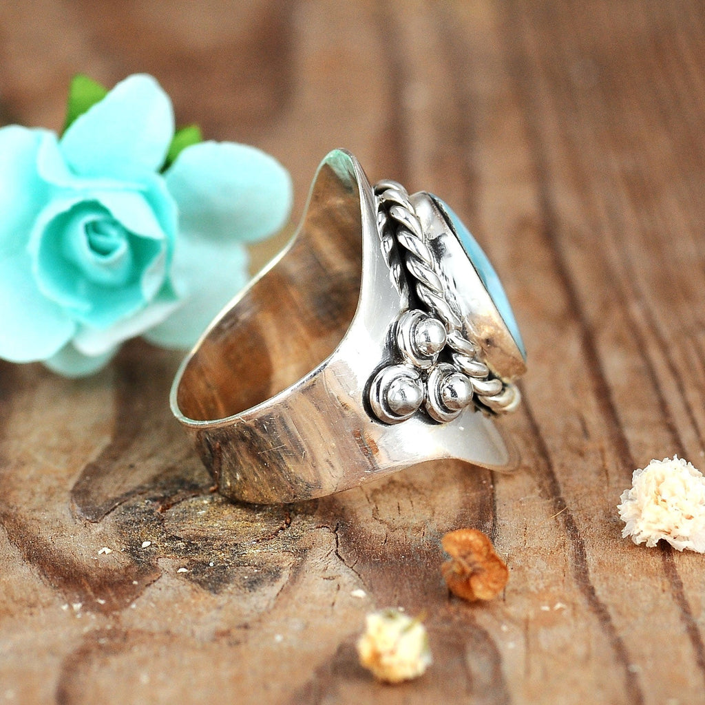 Oval Larimar Silver Boho Ring